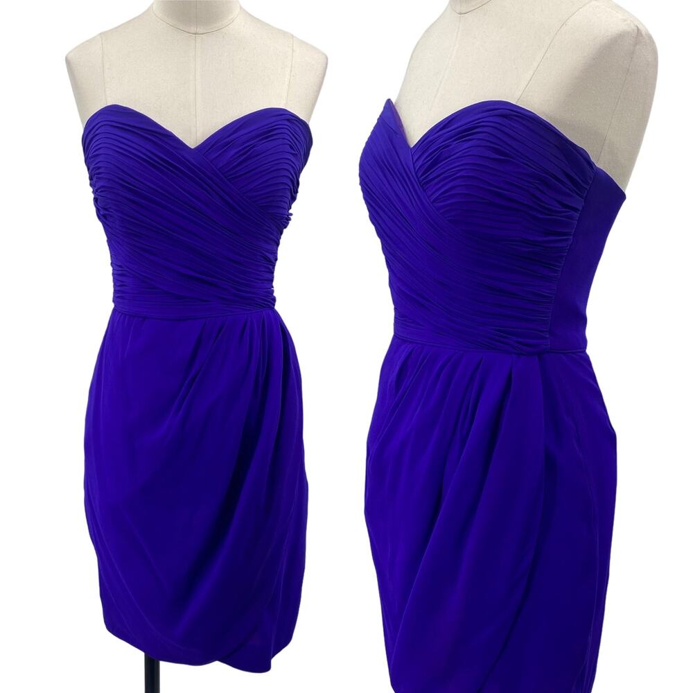 Vintage Cache Silk Mini Dress Strapless Sweetheart Neck Pleated Purple NEW 0